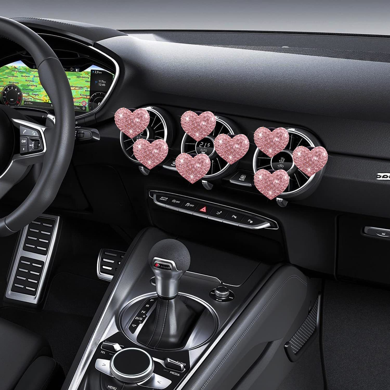 Transfronterizos diamantes amor aire acondicionado salida de aire perfume para automóviles perfume para eliminar el olor peculiar corazón de melocotón lleno de diamantes suministros de automóviles mujeres