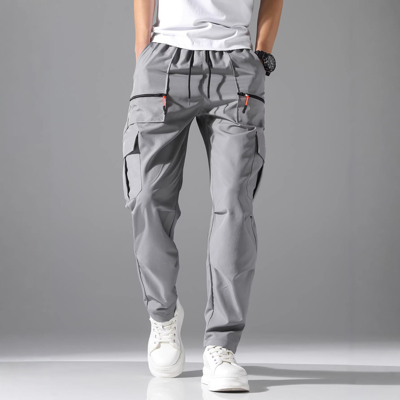 Elastic Cross-Border Pants for Men, European Size, American Style Casual Joggers, New Zipper Pockets, Outdoor Quick-Dry Cargo Pants