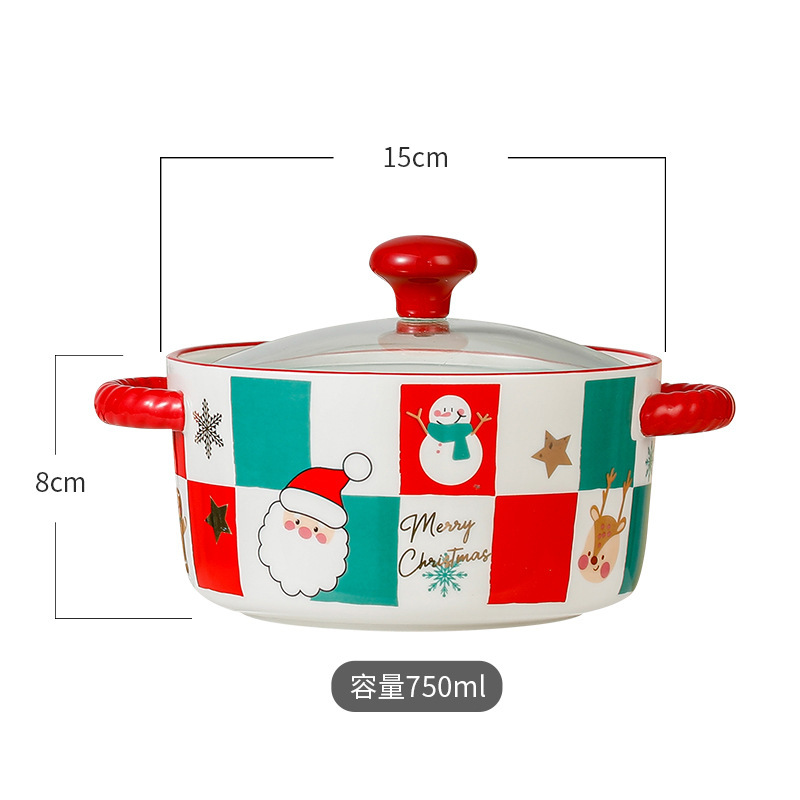 Cuenco de fideos instantáneos de cerámica con tapa de Navidad