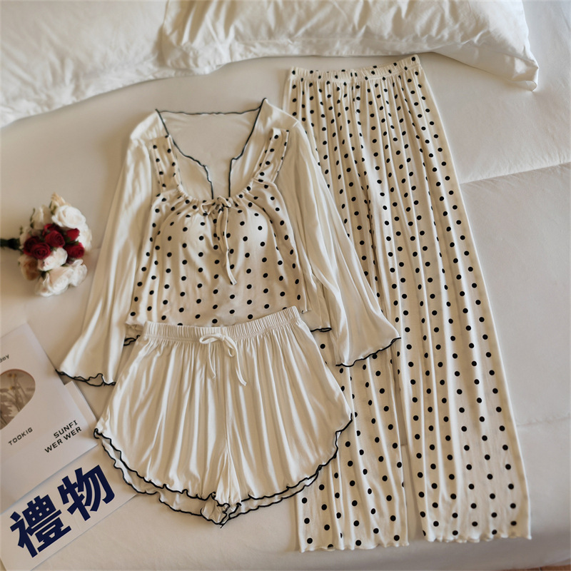 ND8394#(가슴 패드 포함) 4종 세트 폴카 도트 화이트 조끼 + 폴카 도트 화이트 팬츠 + 화이트 재킷 + 화이트 반바지