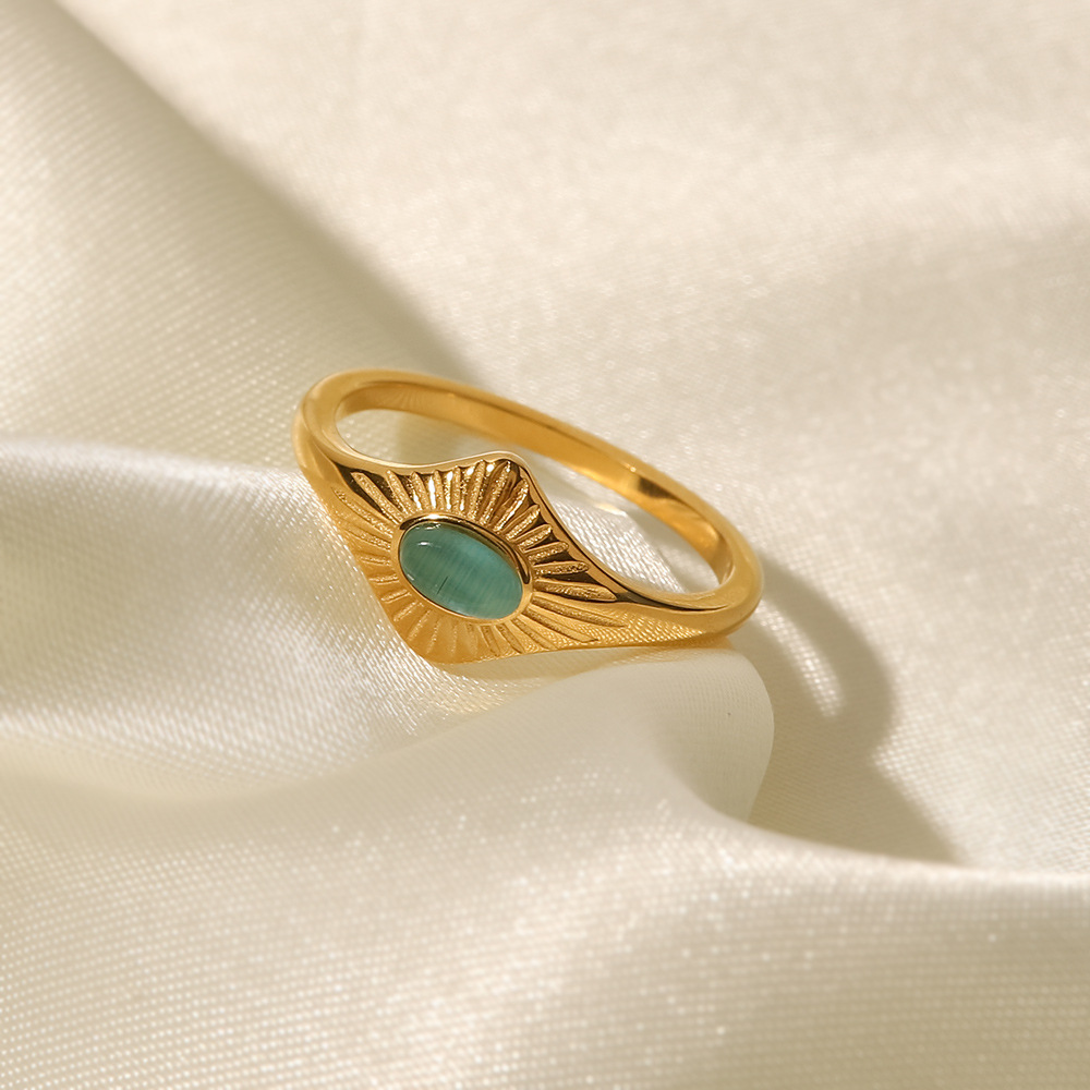 Fashion Solid Color Stainless Steel Inlay Opal Rings 1 Piece