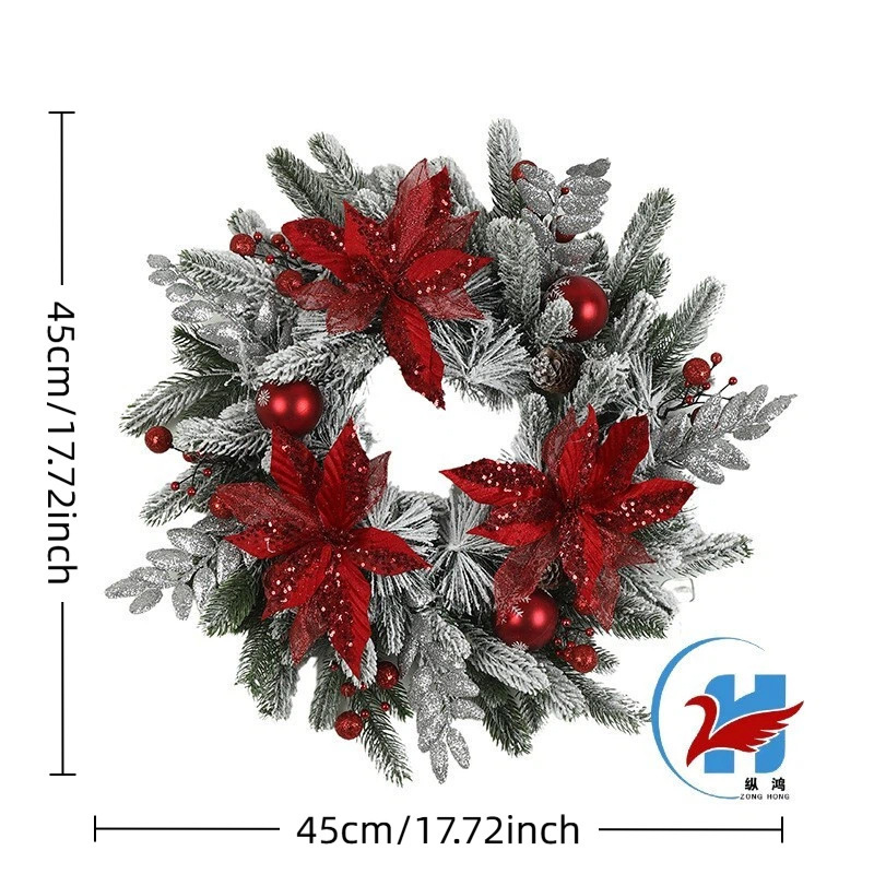 国境を越えた売れ筋クリスマスガーランドベルベットレッドフラワー模造クリスマスデコレーションセットホリデーガーランド逆さまホームデコレーション|undefined