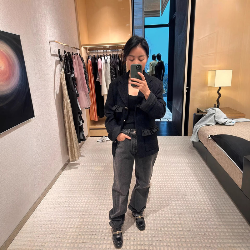 Elegant and Fashionable Korean Dongdaemun Chic Chanel-Style Jacket Slim-Fit Tweed Blazer with Faux Pockets Elegant and Fashionable Korean Dongdaemun Chic Chanel-Style Jacket Slim-Fit Tweed Blazer with Faux Pockets