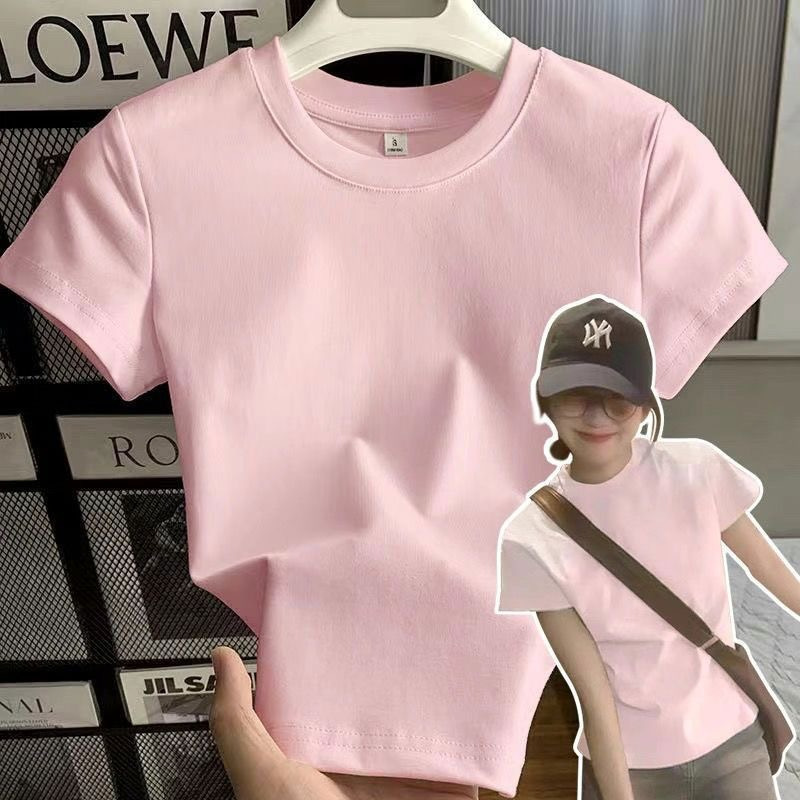 Korean Style Round Neck Short-Sleeve Women's T-Shirt, Summer New Style, Trendy Solid Color Slim-Fit Slimming Short Base Shirt Ins Korean Style Round Neck Short-Sleeve Women's T-Shirt, Summer New Style, Trendy Solid Color Slim-Fit Slimming Short Base Shirt Ins