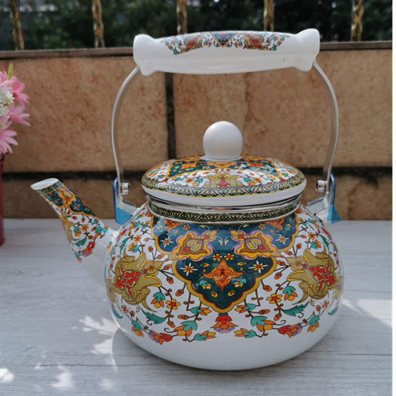 厂家直供加厚搪瓷2.5L茶壶烧水壶煤气电磁炉可用搪瓷壶新疆奶茶壶