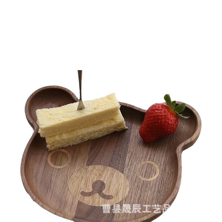 Nuevo oso de dibujos animados bandeja hogar con mango bebé suplemento de alimentos placa de madera maciza postre fruta plato postre té bandeja