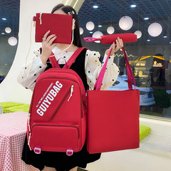 新款韓系休閒學生書包高顏值四件套背包女大容量時尚潮流雙肩包