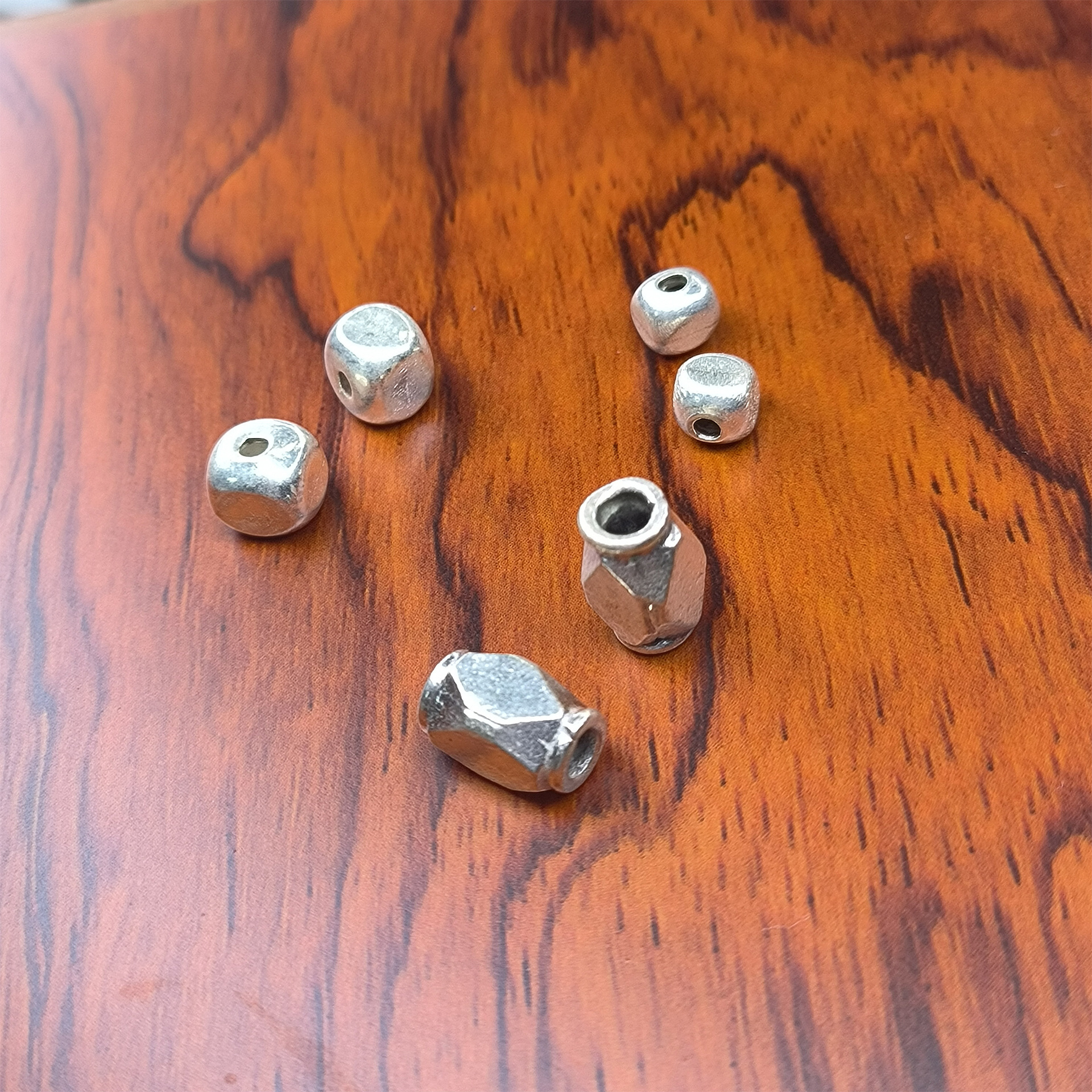 Pure 925 Silver Thai Handmade Silver Jewelry Vintage Rounded Square Diamond Bead DIY Bracelet Jewelry Accessories