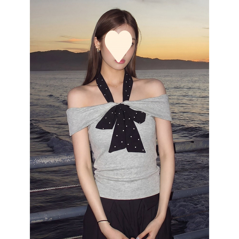 【210G 40-Count Fine Cotton 1*1】Hot Girl Pure Desire Halter Neck Tie Summer Slim Sexy Off-Shoulder Top Trendy 【210G 40-Count Fine Cotton 1*1】Hot Girl Pure Desire Halter Neck Tie Summer Slim Sexy Off-Shoulder Top Trendy