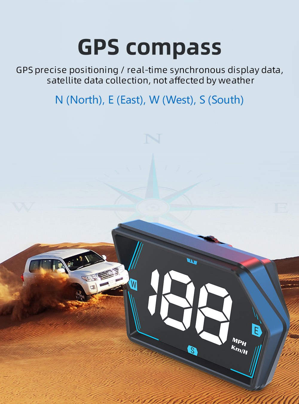 Car HUD Head-Up Display GPS Speed Compass USB Interface for Truck Bus