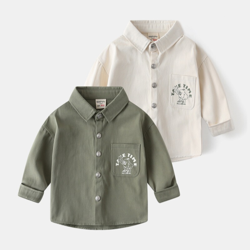 Boys long sleeve shirt 2025 new children's shirt spring and autumn button baby twill thick shirt a generation of hair