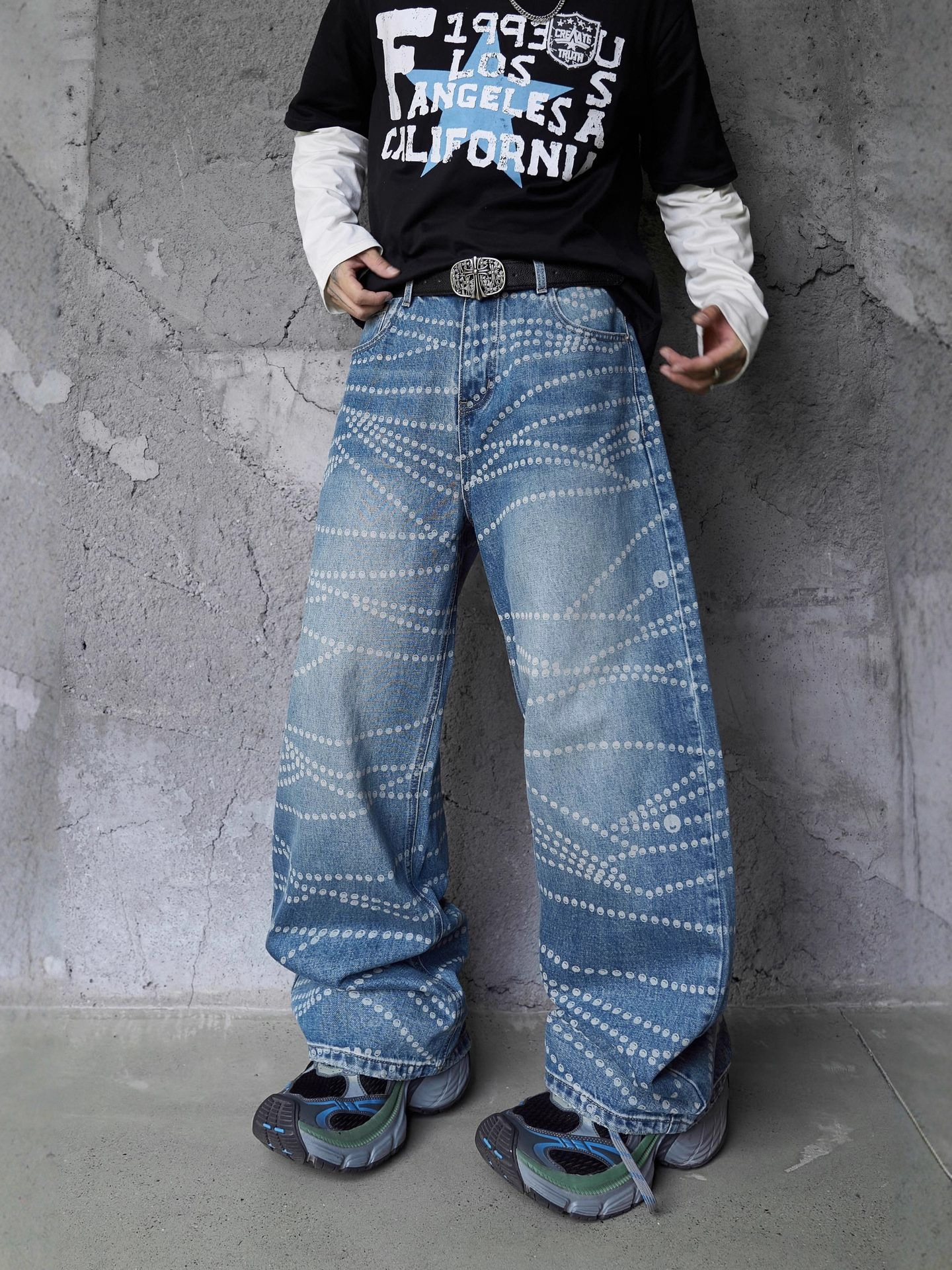 Paris Style Pearl Pattern Laser Burnt Flower Trendy Brand Washed 