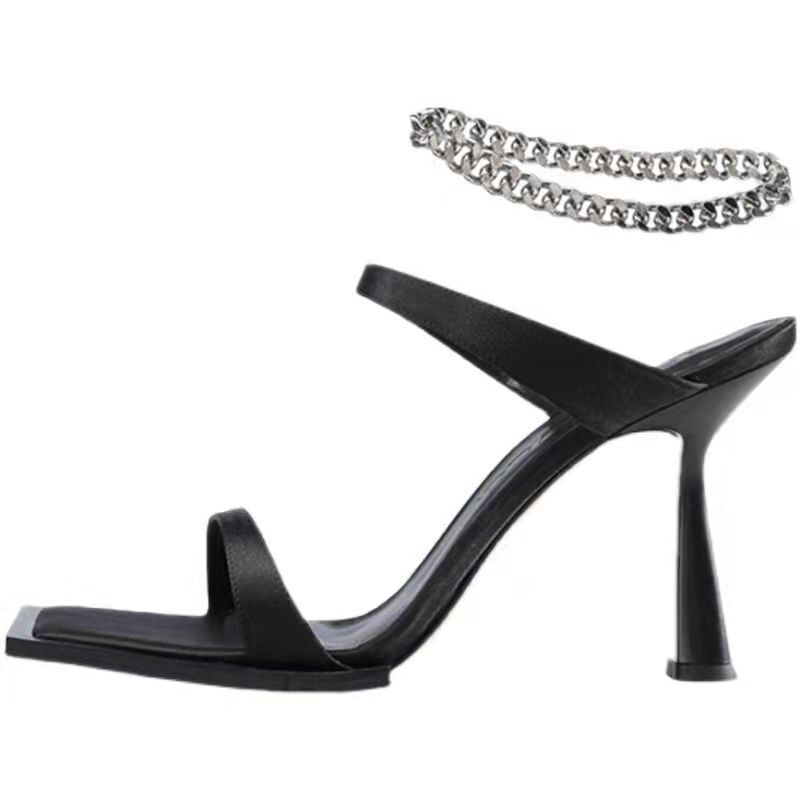 High-heeled shoes 2026 summer stiletto open-toe sandals for women with chain strap Roman shoes sexy and elegant women's shoes