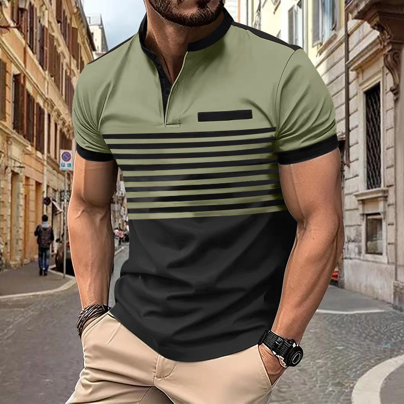 Instagram 2024 Summer Rask Selger POLO Glidelås Poloskjorte for menn med trykt stripe_voghion.com