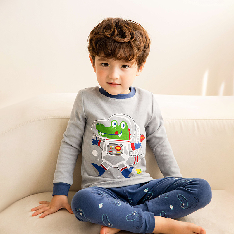 Children Aged 3-12 Years Old Pure Cotton Pajamas Set Boys Cute Crocodile Pattern Autumn Clothes Autumn Pants Robot Thermal Intimates