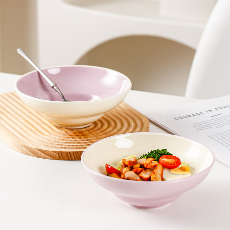 Fashionable Contrasting Color Salad Bowl, Pasta Bowl, Household Bright-Colored Ceramic Gourd Bowl, Cute Gift Recommendation, Creative Tableware