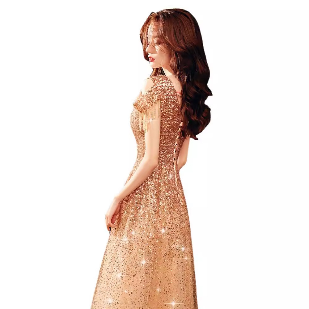 Vestido de noche para banquete, nuevo estilo 2026, con lentejuelas, corte ajustado, elegante, para eventos sociales, estudiantes, anfitrionas y reuniones anuales.