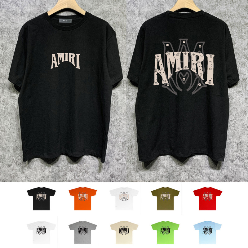 Always in stock, cross-border trendy streetwear Amiri, loose casual unisex versatile multi-color crew neck T-shirt Always in stock, cross-border trendy streetwear Amiri, loose casual unisex versatile multi-color crew neck T-shirt