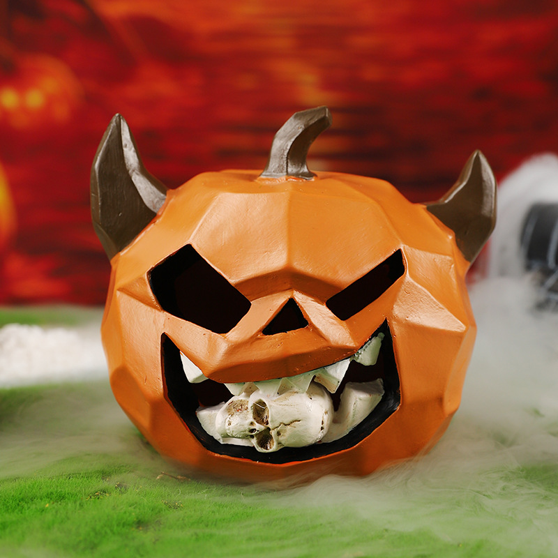  Halloween Pumpkin Skull Decorative Ornaments Resin Funny Pumpkin Head Small Ornaments Micro Landscape Photography Props