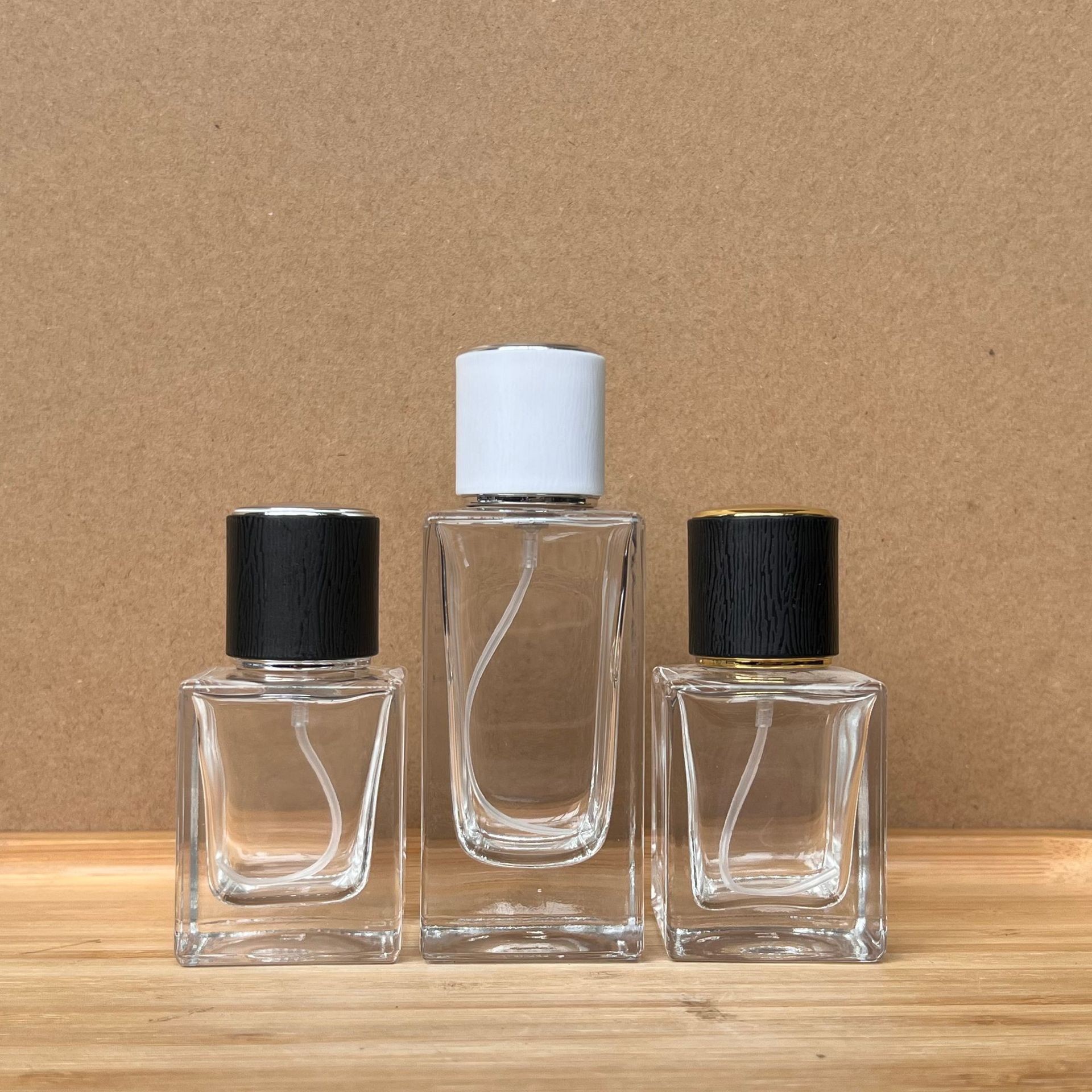 现货B199-30ml50ml方形透明玻璃香水瓶化妆品分装瓶/按压喷雾空瓶