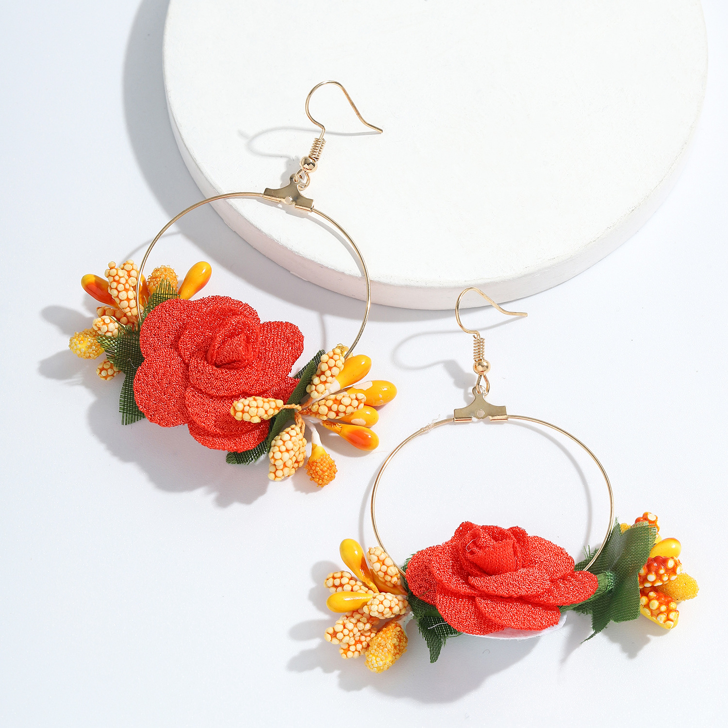 7g Weight Alloy Ear Needle Material Drop Earrings Classification Anniversary, Business, Travel, Birthday, Festival Occasion Alloy, Gauze Material Flower Pattern Women'S Gender Ethnic Style Style White, Pink, Purple, Red, Blue Color Ethnic Style Flower Alloy Gauze Drop Earrings 13
