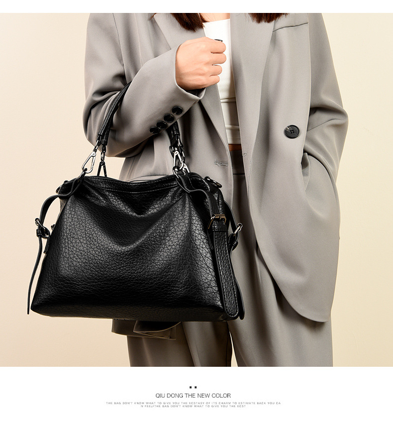 Women's bag Women's bag textured soft leather large capacity commuter tote bag versatile simple handbag_voghion.com