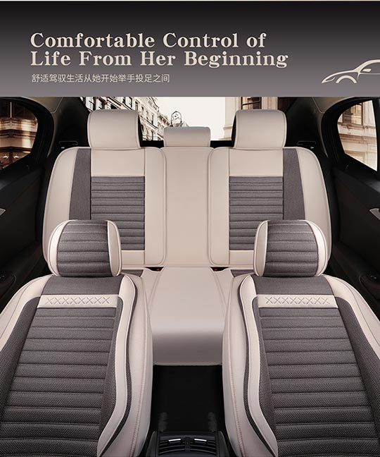 Car Seat Cushion, Universal for All Seasons, Fully Enclosed Seat Cover, Linen Breathable Fabric Seat Cushion, Universal Seat Cushion Cover for Five Seats in the Car