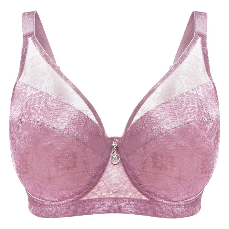 New Thin Large Size Underwear Women's Cross-Border Large Cup Bra Sexy Lace Bra Plaid Breathable Bra Ef Cup