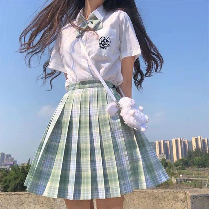 JK制服套装原创正版学院风日系短袖刺绣衬衫百褶裙女学生格裙春夏