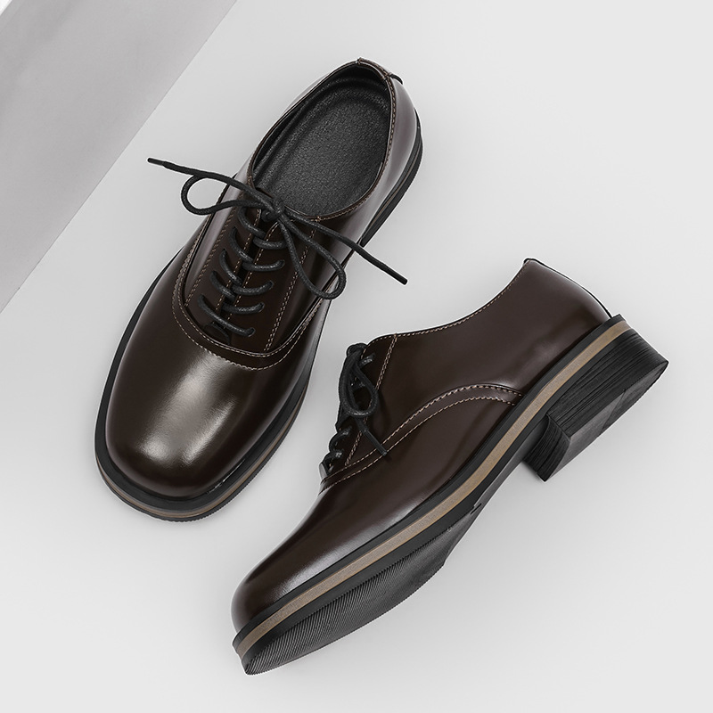 Cleanfit Thick-Soled Derby Shoes for Men and Women, British Business Formal Shoes, Large Size Brown Commuter Leather Shoes 55806