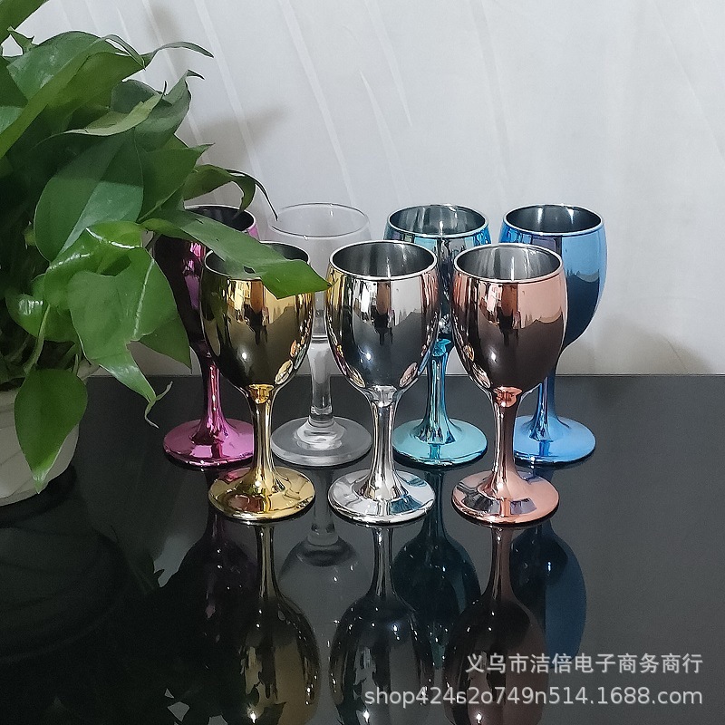 创意195ml葡萄酒杯离子镀电镀工艺品 无铅纳钙高脚电镀玻璃红酒杯