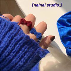 Klein blue ring~Flocked bow open ring, sweet girly ins, sweet and fashionable index finger ring trend