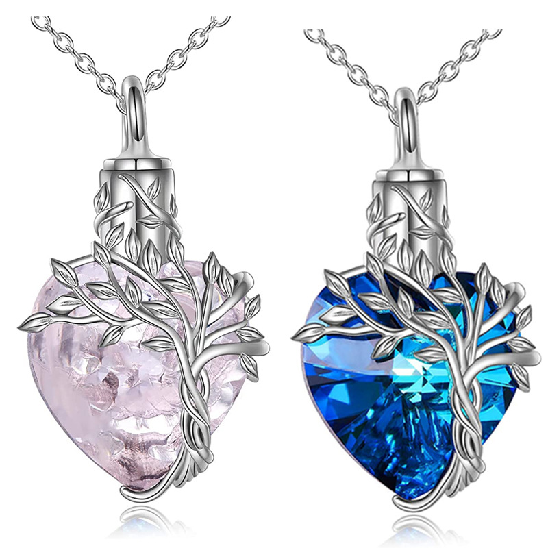Collar con Urna en Forma de Corazón y Colgante de Piedra Preciosa 1