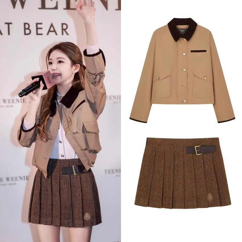 Zhao Lusi's Three-Piece Set Includes a Khaki Lapel Jacket, New for Spring 2026, in American Retro Campus Style