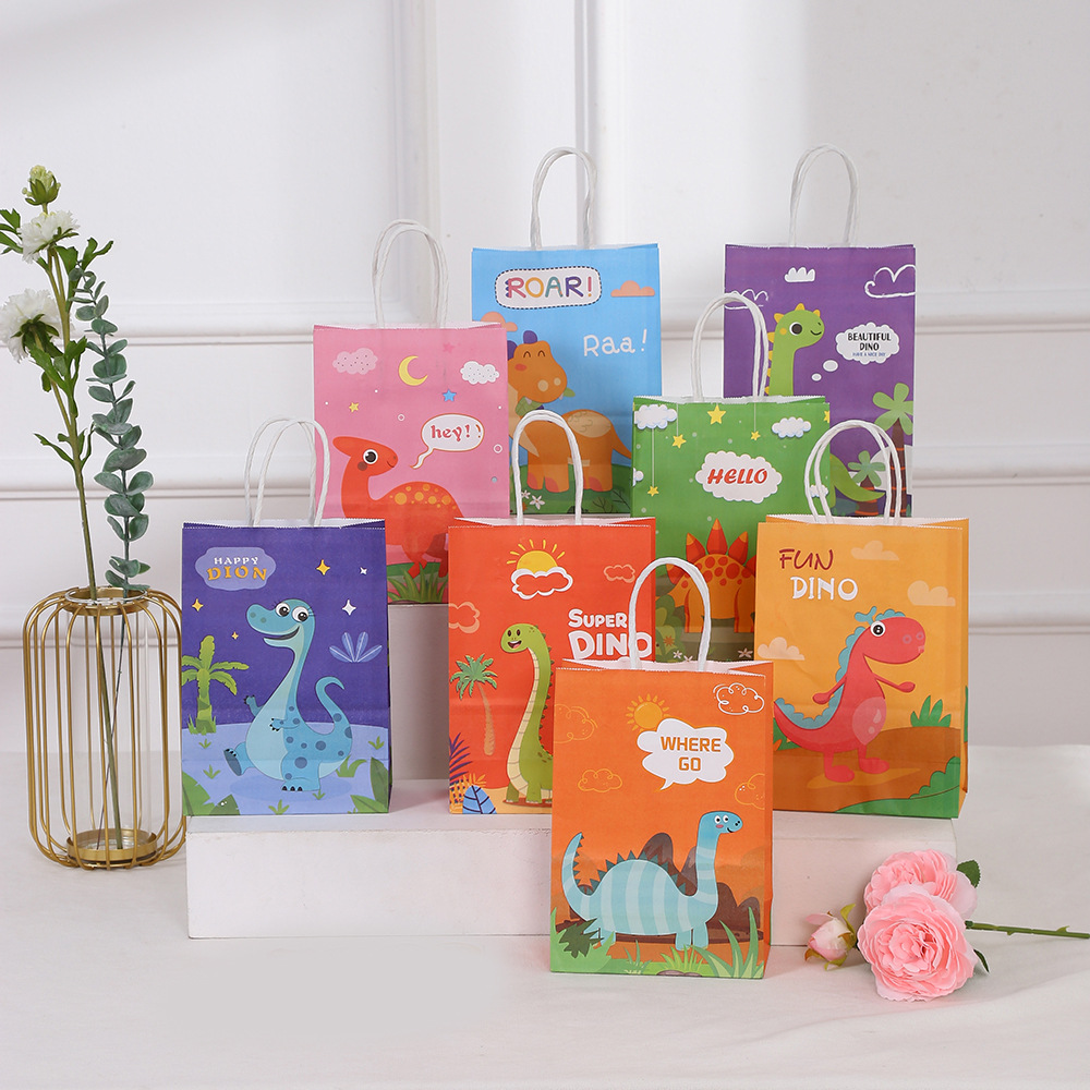 恐龙手提袋印花礼品袋 卡通牛皮纸袋 商场服装购物礼物礼品袋批发
