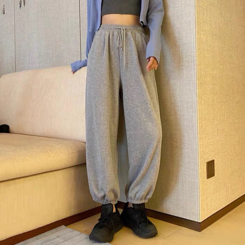 Plus size fat mm bloomer sweatpants women's spring and autumn loose leg straight pants harem pants slim drape sweatpants