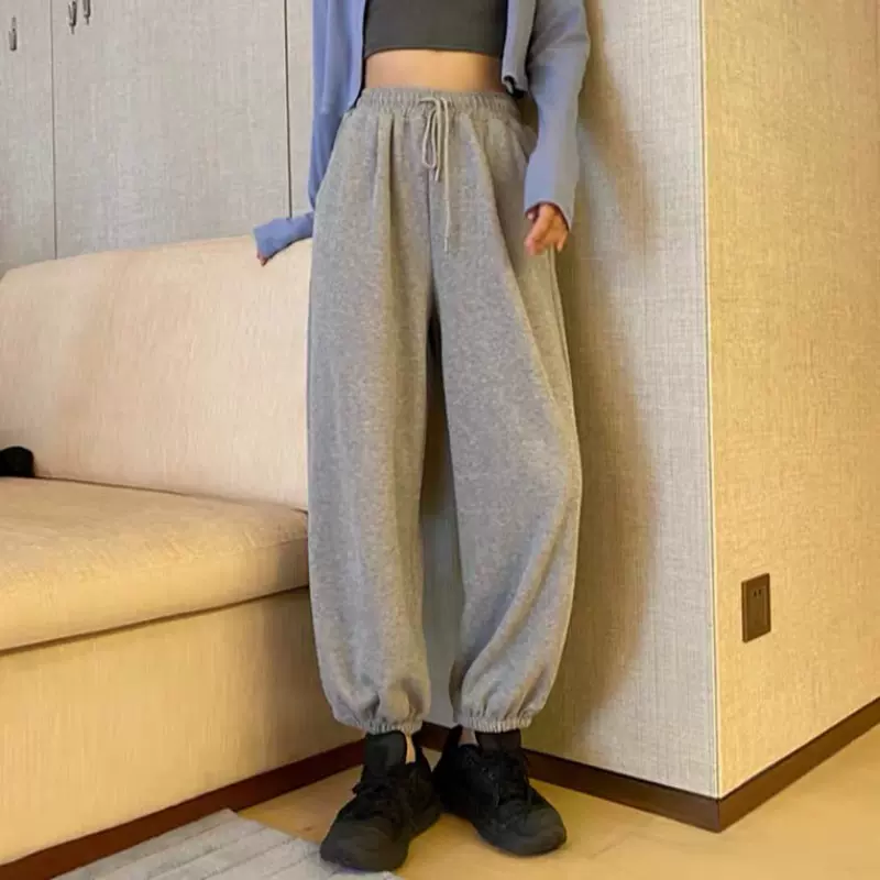 大码胖mm灯笼运动裤女春秋宽松束脚直筒裤哈伦裤显瘦垂感卫裤