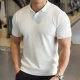 Summer Lapel Short-sleeved Sweater Men's Yuppie Seagull Collar Light Business Slim-fit Casual Cool Solid Color T-shirt brown