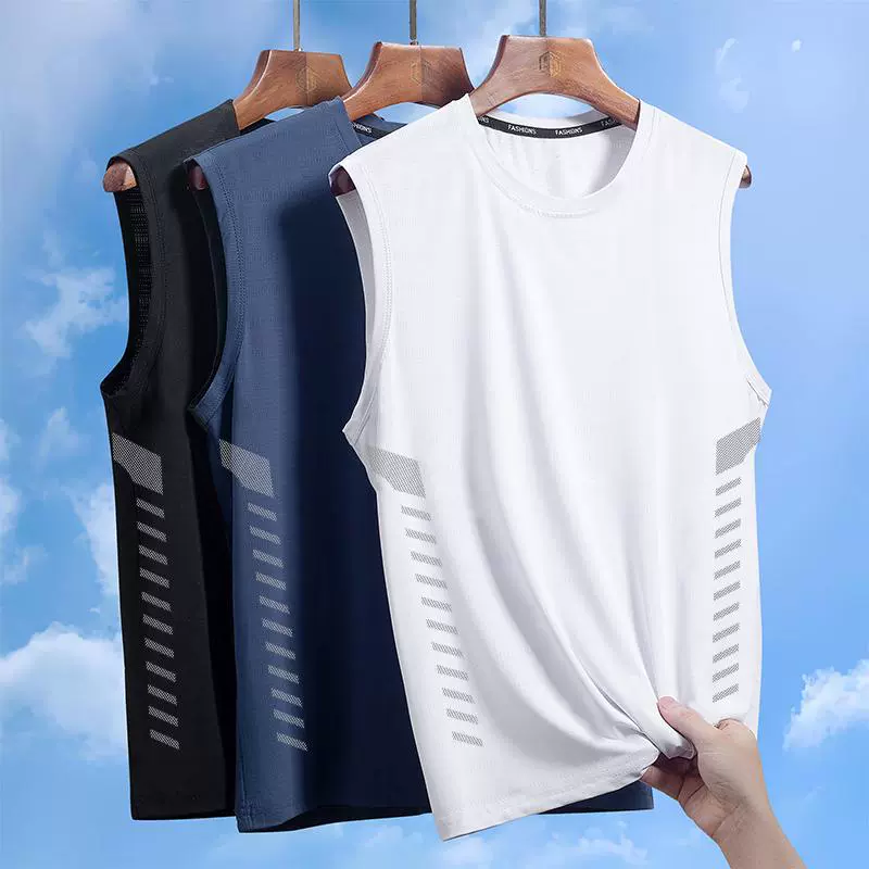 Silk breathable quick dry vest, men's sports T-shirt with a round collar for leisure, suitable for outdoor wear
