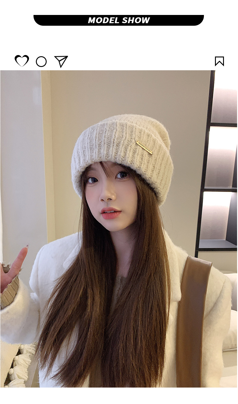 Nuovo cappello di lana coreano di vendita caldo Moda donna Autunno e inverno Cappello impilato Nero Versatile Cappello freddo Cappello lavorato a maglia di lana calda addensata_voghion.com