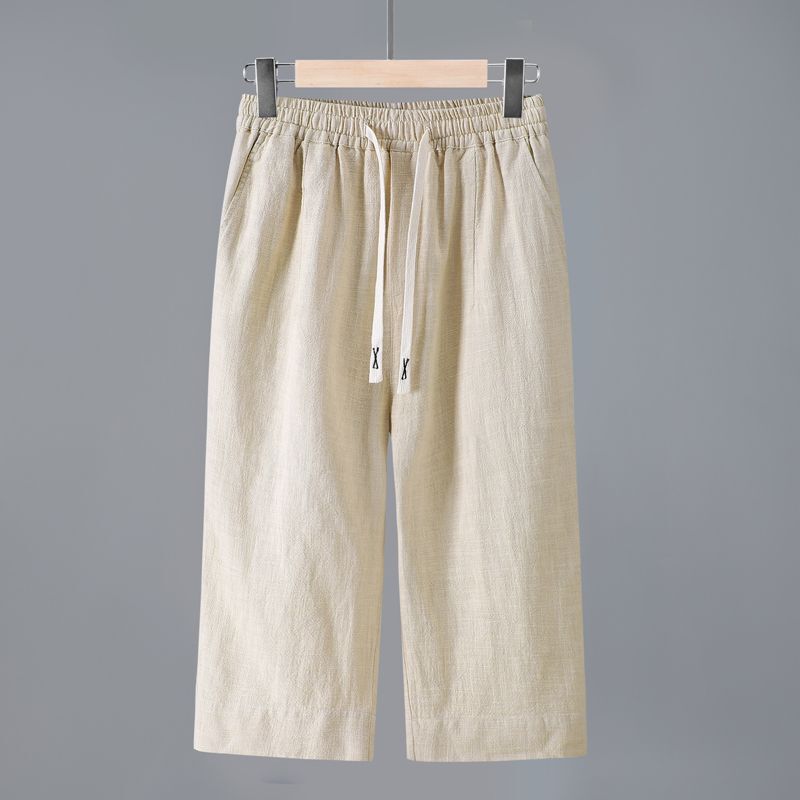 High-End Solid Color Linen Men's Over-The-Knee Cropped Pants, Summer Breathable Cotton-Linen Fabric Mid-Length Pants, Ramie Breeches Shorts High-End Solid Color Linen Men's Over-The-Knee Cropped Pants, Summer Breathable Cotton-Linen Fabric Mid-Length Pants, Ramie Breeches Shorts