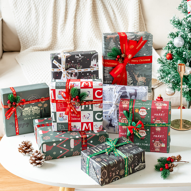 Amazon nuevo engrosada piel de vaca blanca de Navidad traje de papel de regalo de Navidad caja de regalo papel DIY en stock al por mayor