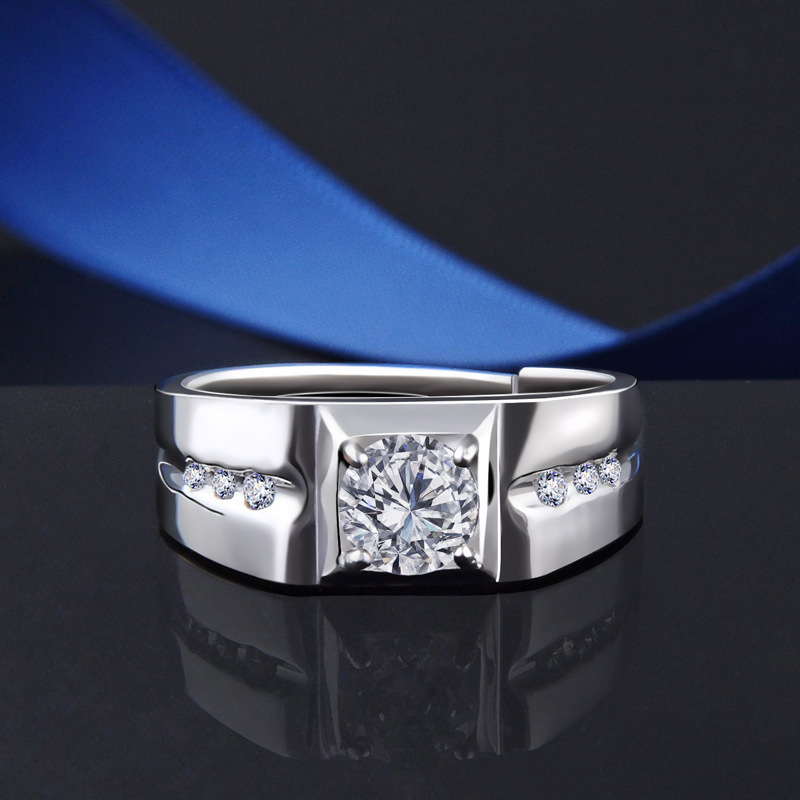 Estilo japonés y coreano moda guapo anillo de circón S925 plata esterlina dominante personalidad de los hombres de diamantes incrustados pulsera de anillo abierto