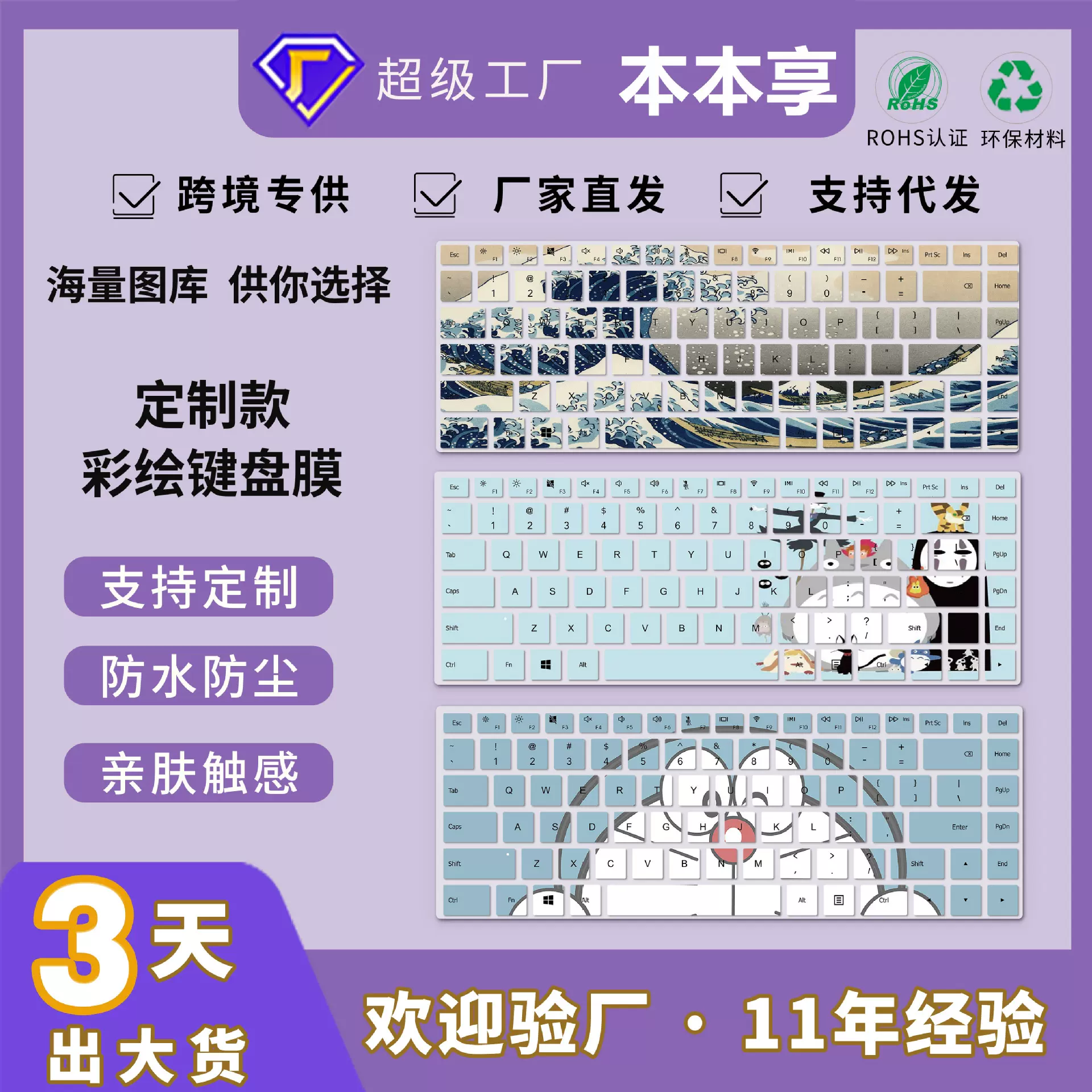 适用华为MateBook14键盘膜MateBook142024款来图彩绘笔记本键盘膜