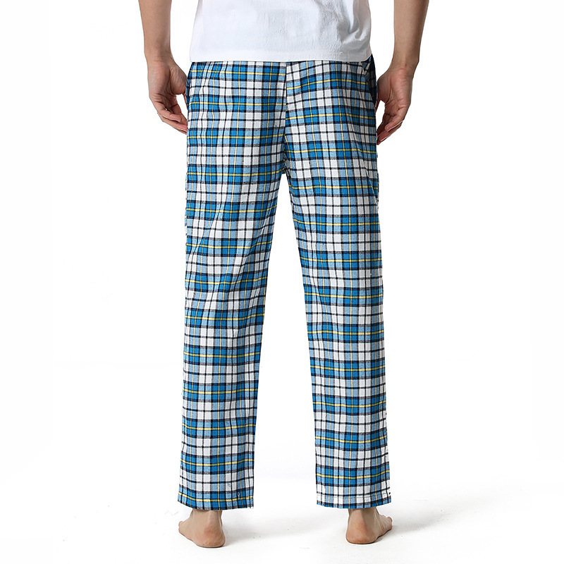 Men's Flannel Pajama Pants Casual Long Pants Cotton Plaid Straight Pants with Side Pockets Homewear_voghion.com