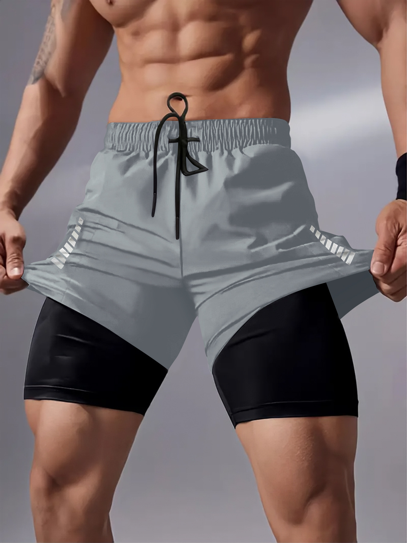 Men's Clothing Athletic Pants Casual Outdoor Breathable Multi Pocket Double Layer Shorts Muscular Design_viptrois.com