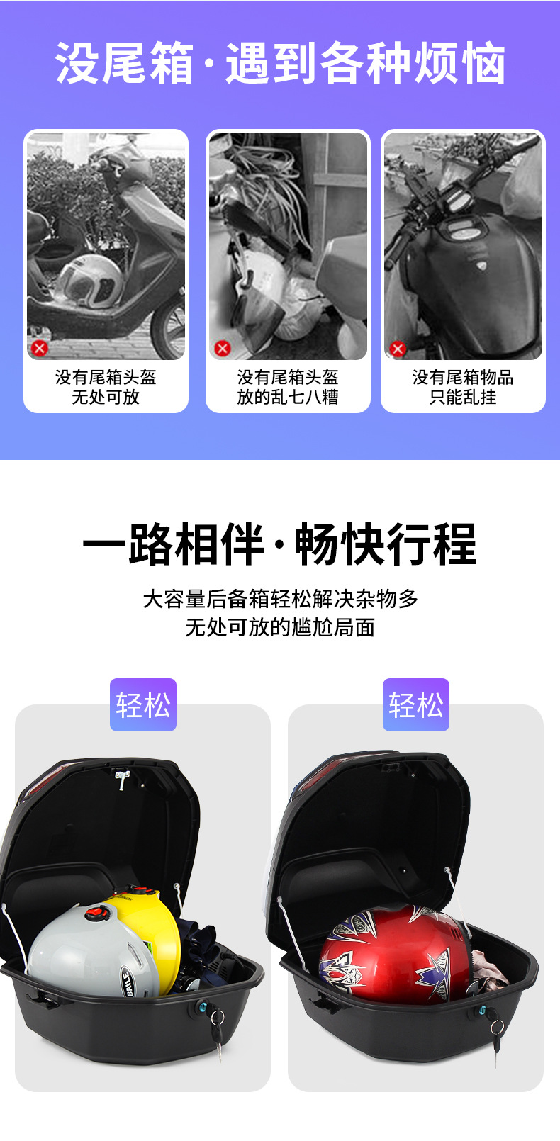 Electric Vehicle Trunk, Battery Car Rear Trunk, Large-Capacity Storage Tool Box, Storage Box, Universal for Scooters