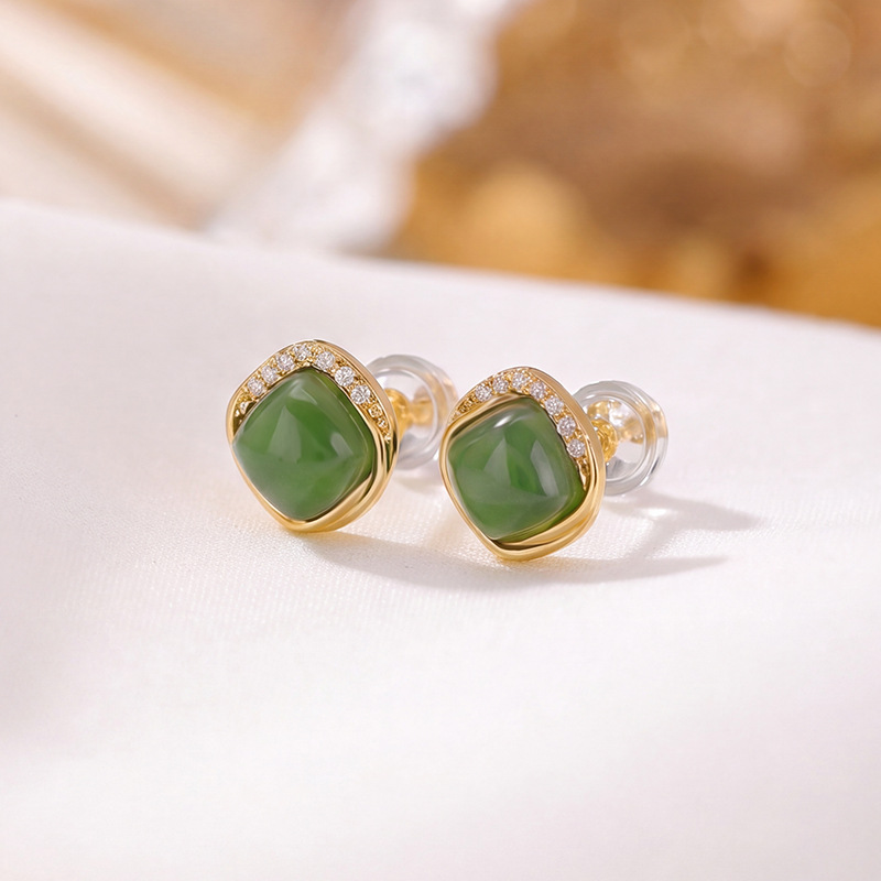 Bông tai bạc S925 đính đá lapis lazuli hình vuông phong cách — Xanh lapis lazuli