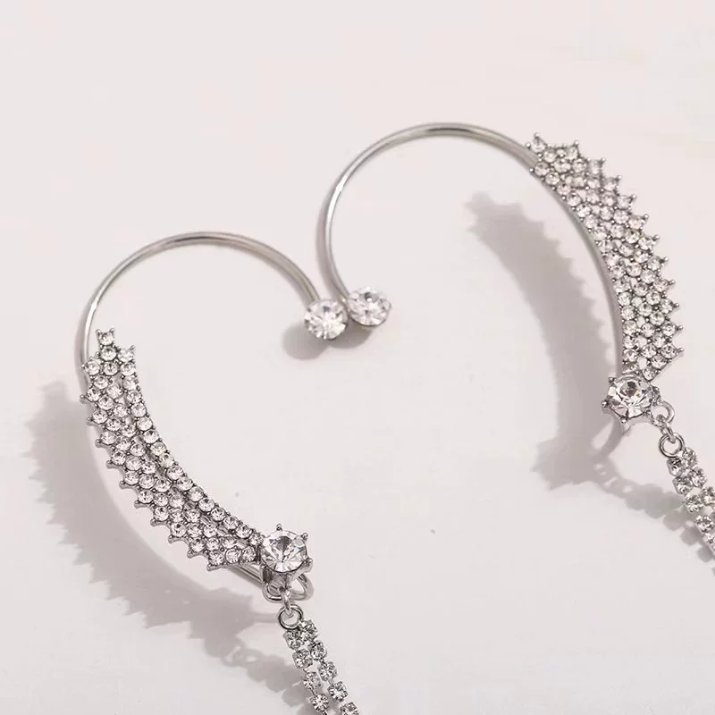 Сережки-ушки, дизайны из циркона и бахромы, клипсы без пирсинга, серебристые или золотистые