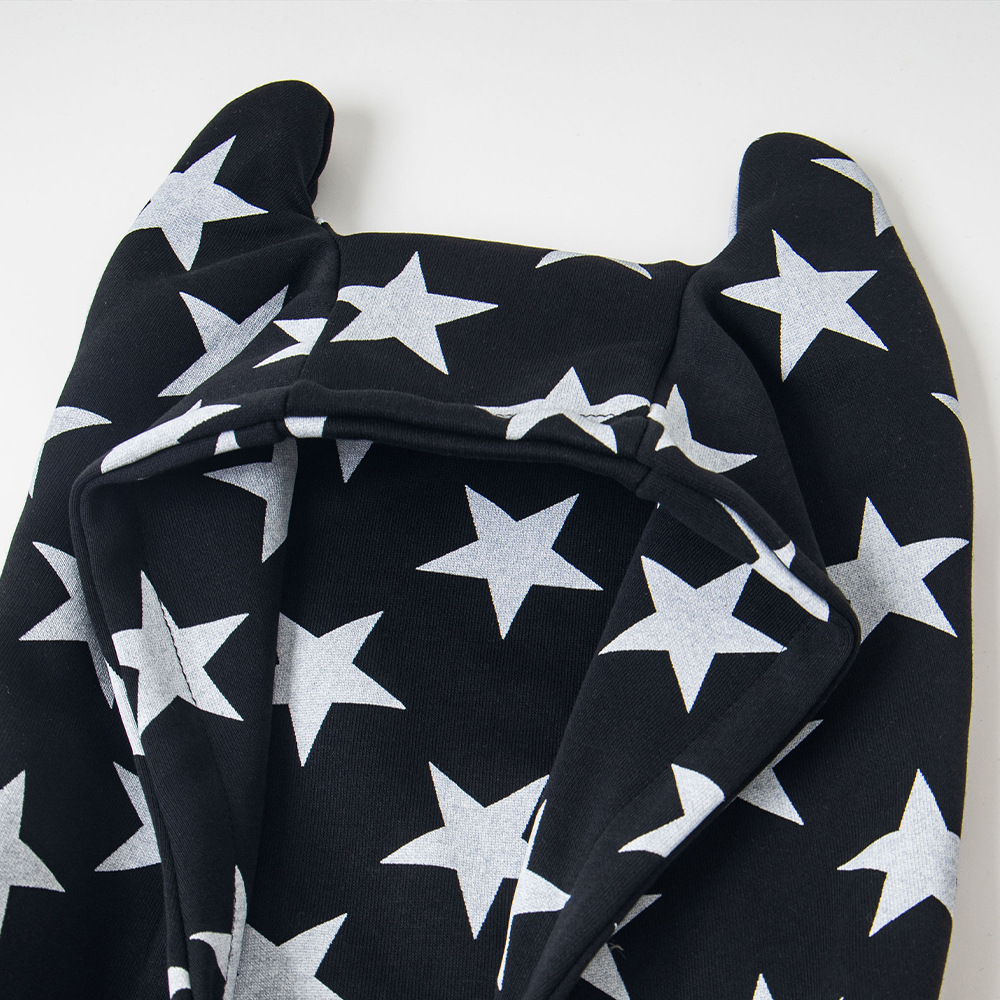 Full Print Fünfzackiger Stern Hoodie Herren, Trendiges Design, Nischen Schwere Stickerei, Lockere Passform Für Frühling Und Herbst_voghion.com